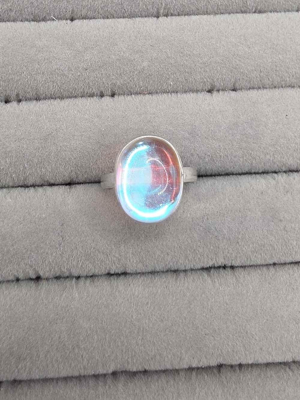 Iridescent Opalite Oval Cabochon Ring Size 7 - Blue Pink Glow